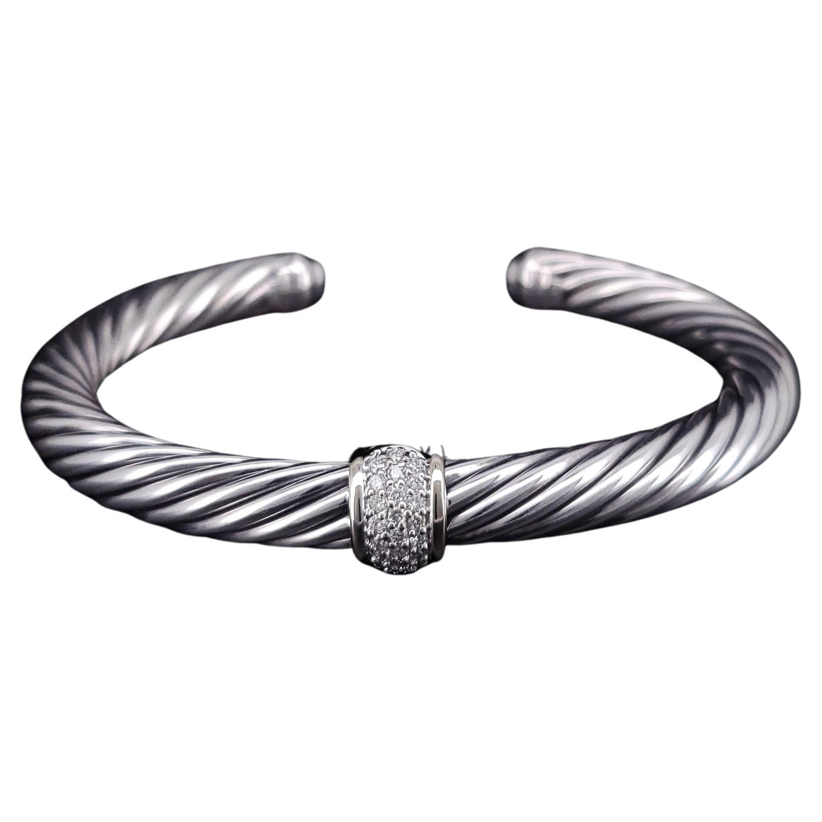 David Yurman Kabel zweifarbiges 18k Weißgold Sterlingsilber-Armband 7mm