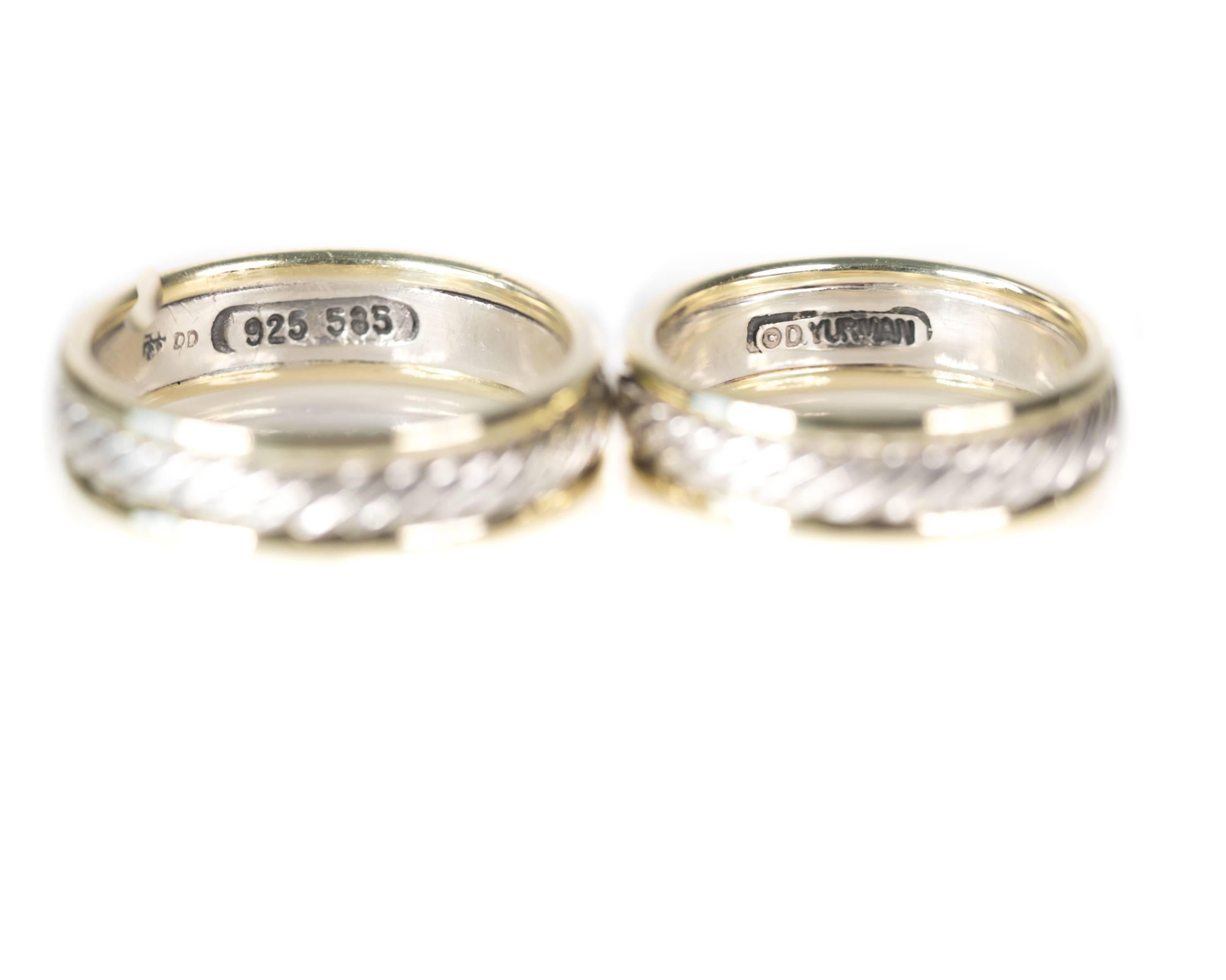 David Yurman Cable Wedding Bands in 14 Karat Gold, Sterling Silver, Set of Two 2