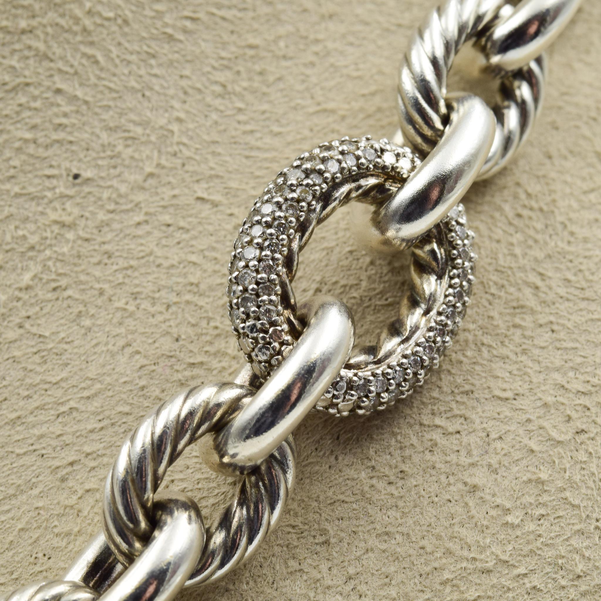 David Yurman Cable Wrap Chain with Pave Diamond Station In Excellent Condition In Carmel, IN