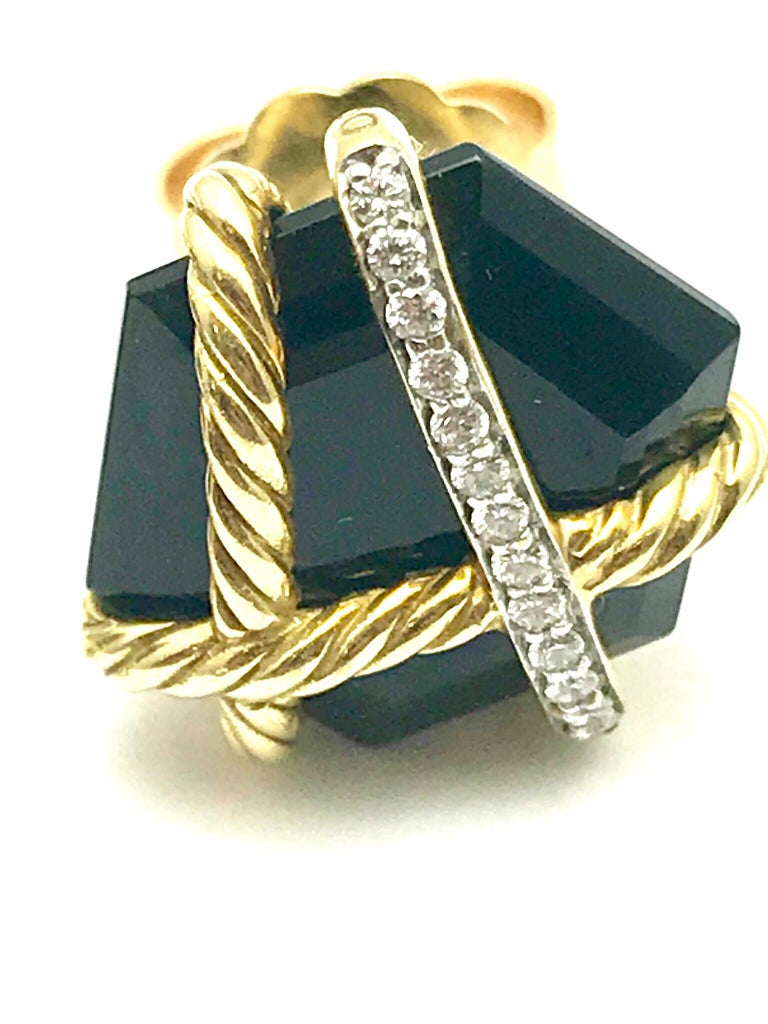 David Yurman Cable Wrap Earrings with Black Onyx and Diamonds in 18