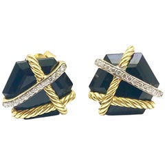 David Yurman Cable Wrap Earrings with Black Onyx and Diamonds in 18 Karat Gold