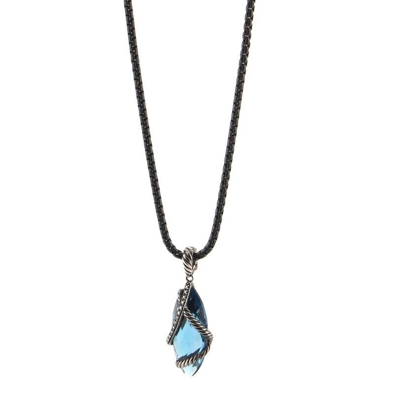 David Yurman Cable Wrap Marquise Pendant Necklace Sterling Silver
