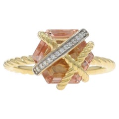 David Yurman Cable Wrap Morganite Diamond Ring Yellow Gold 18k Hexagon Sz 7 1/4
