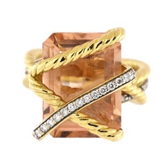 David Yurman Cable Wrap Ring 18k Yellow Gold with Morganite and Diamonds