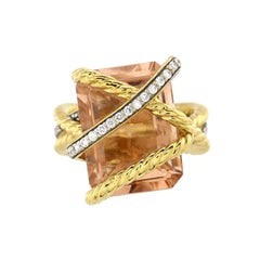 David Yurman Cable Wrap Ring 18K Yellow Gold with Morganite and Diamonds