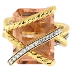 David Yurman Cable Wrap Ring 18k Yellow Gold with Morganite and Diamonds