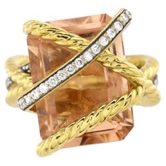 David Yurman Cable Wrap Ring 18K Yellow Gold with Morganite and Diamonds