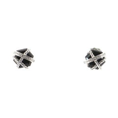 David Yurman Cable Wrap Stud Earrings Sterling Silver with Onyx and Diamonds 10m