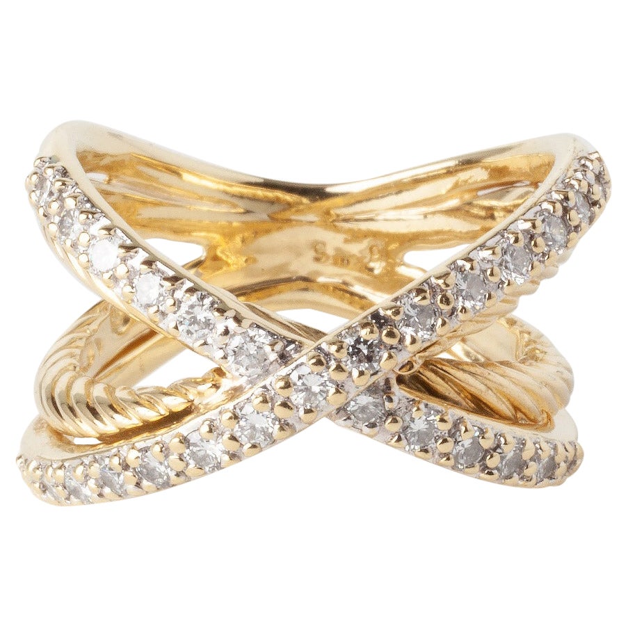 David Yurman Cable Yellow Gold 0.80ct Round Diamond Statement Ring For Sale