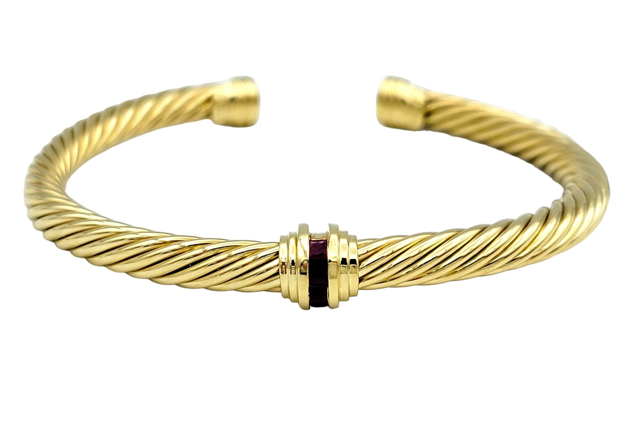 David Yurman Cablespira Kabel-Kabel-Manschettenarmband mit 5 mm und Rubinen aus 18 Karat Gelbgold (Zeitgenössisch)