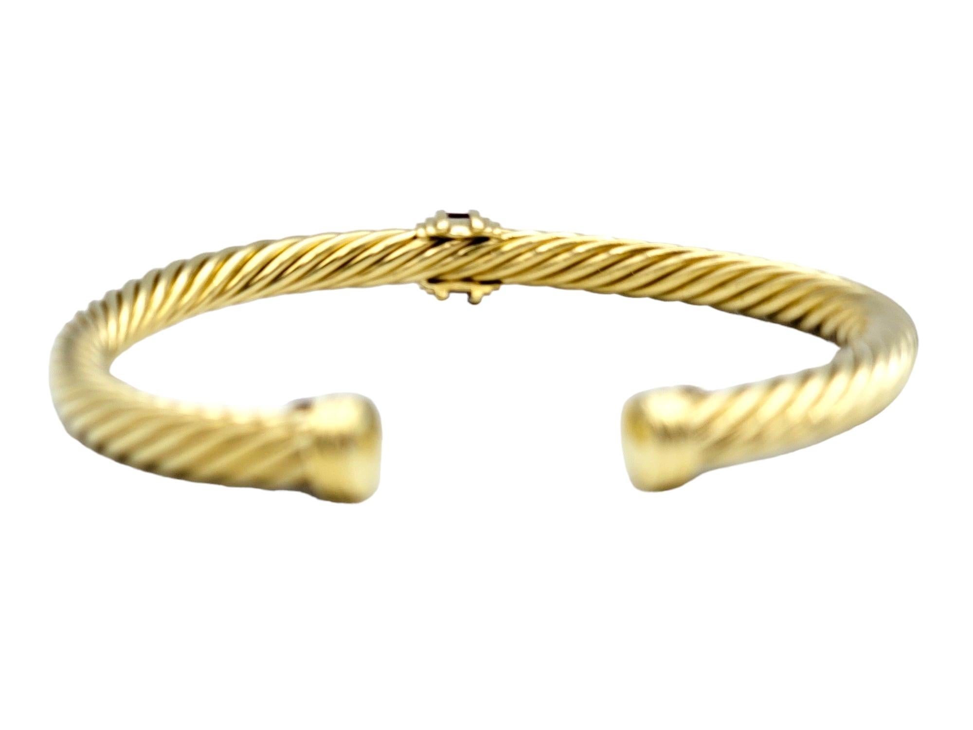 David Yurman Cablespira Kabel-Kabel-Manschettenarmband mit 5 mm und Rubinen aus 18 Karat Gelbgold im Zustand „Gut“ in Scottsdale, AZ