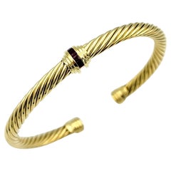 David Yurman Cablespira Cable Cuff 5 mm Bracelet with Rubies in 18K Yellow Gold