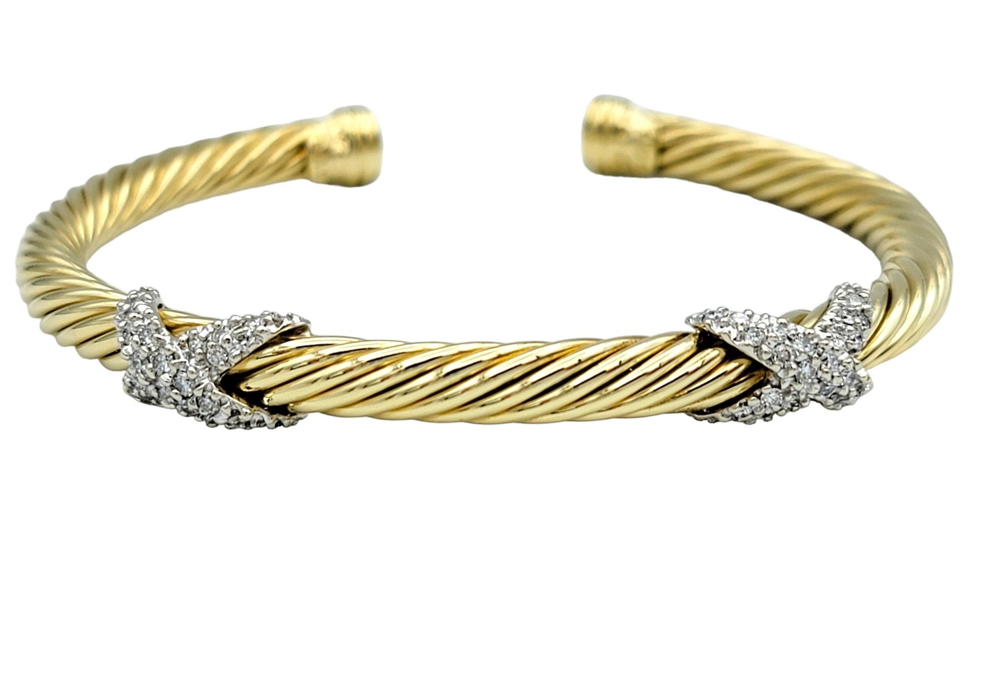The inner circumference of this bracelet measures 6.5 inches and will comfortably fit up to a 6.25 inch wrist. 

This stunning David Yurman Cablespira bracelet is an exquisite piece set in 18 karat yellow gold. This iconic design features the