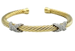 David Yurman Cablespira Pavé Diamond X Cable Cuff 5 mm Bracelet in 18 Karat Gold