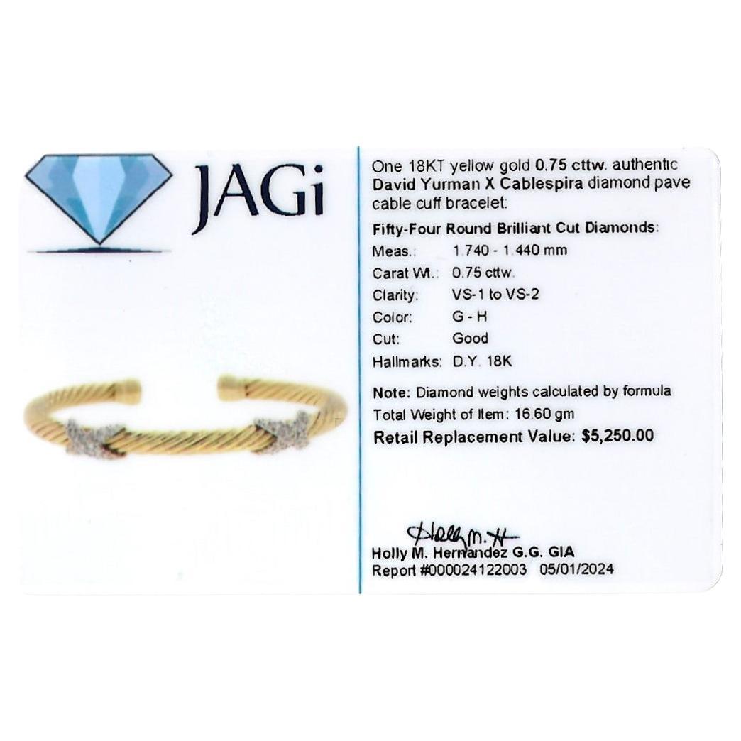 David Yurman Cablespira Pavé Diamond X Cable Cuff 5 mm Bracelet in 18 Karat Gold For Sale 1