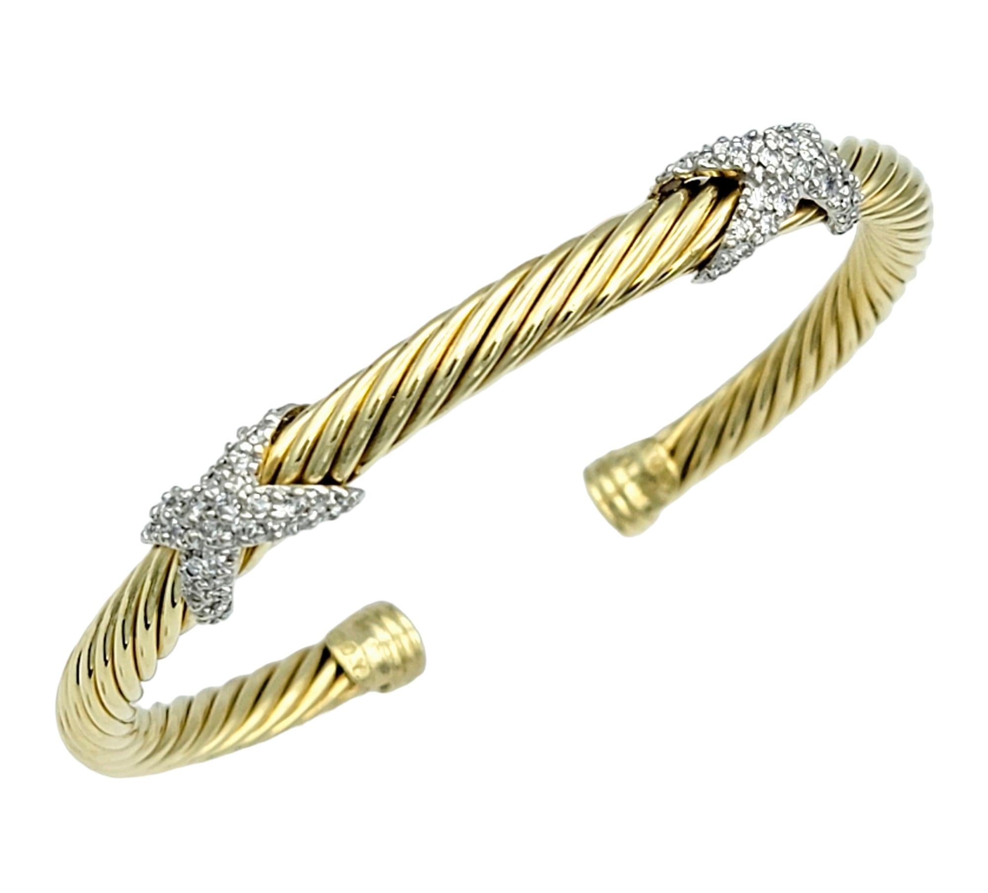David Yurman Cablespira Pavé Diamond X Cable Cuff 5 mm Bracelet in 18 Karat Gold