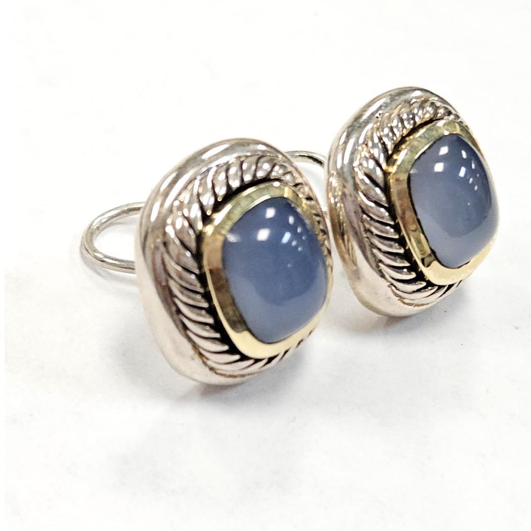 Moderno David Yurman - Orecchini Albion con calcedonio cabochon - Argento e oro 14K in vendita