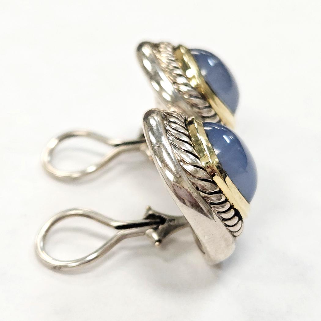 David Yurman - Orecchini Albion con calcedonio cabochon - Argento e oro 14K In condizioni ottime in vendita a North Miami, FL
