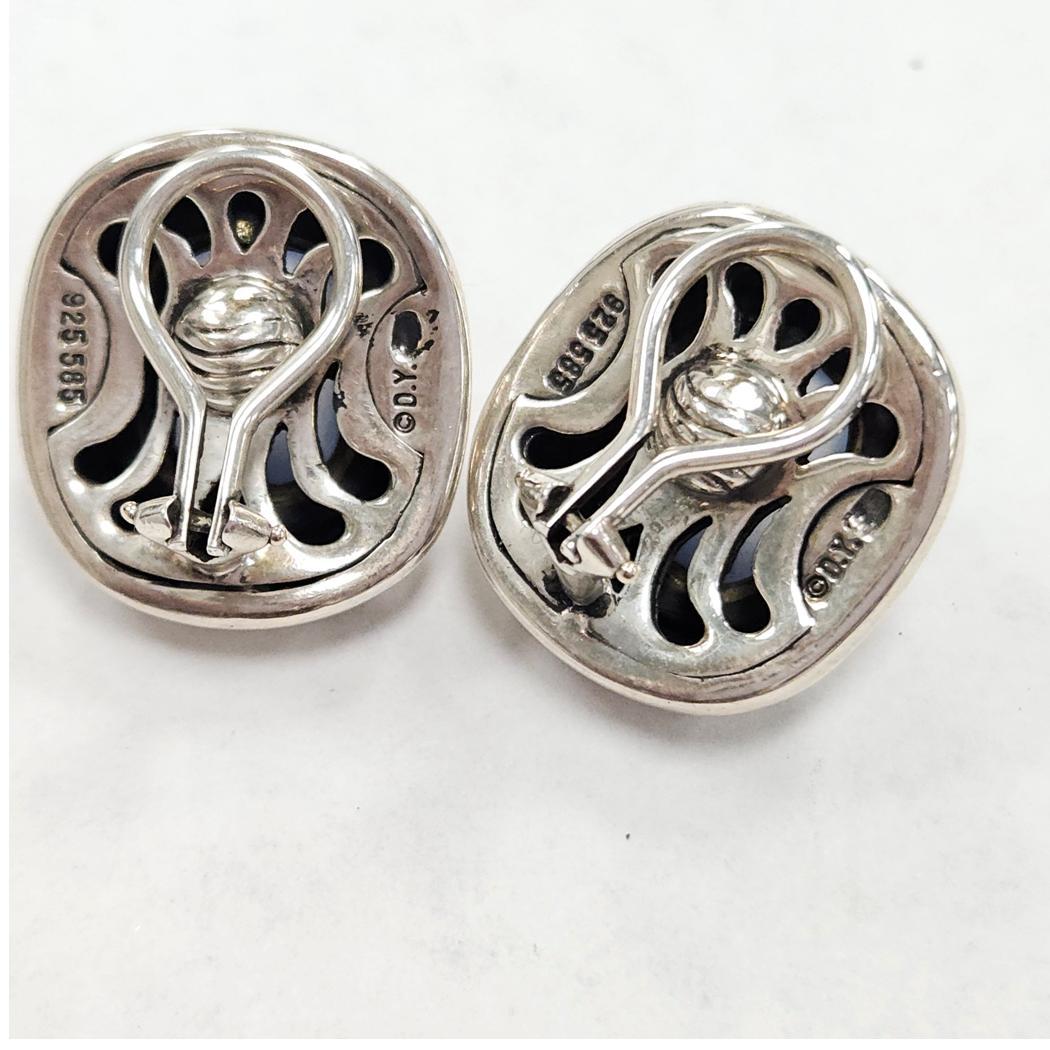 Donna David Yurman - Orecchini Albion con calcedonio cabochon - Argento e oro 14K in vendita