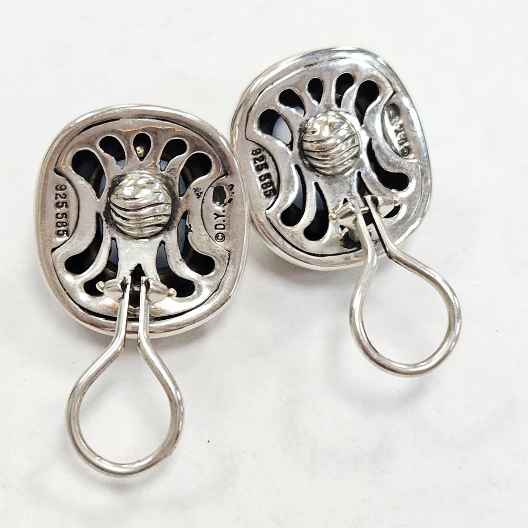 David Yurman - Orecchini Albion con calcedonio cabochon - Argento e oro 14K in vendita 1