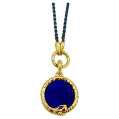 David Yurman Cairo Ouroboros Amulet 18K Yellow Gold w/ Lapis and Ruby w/ Chain