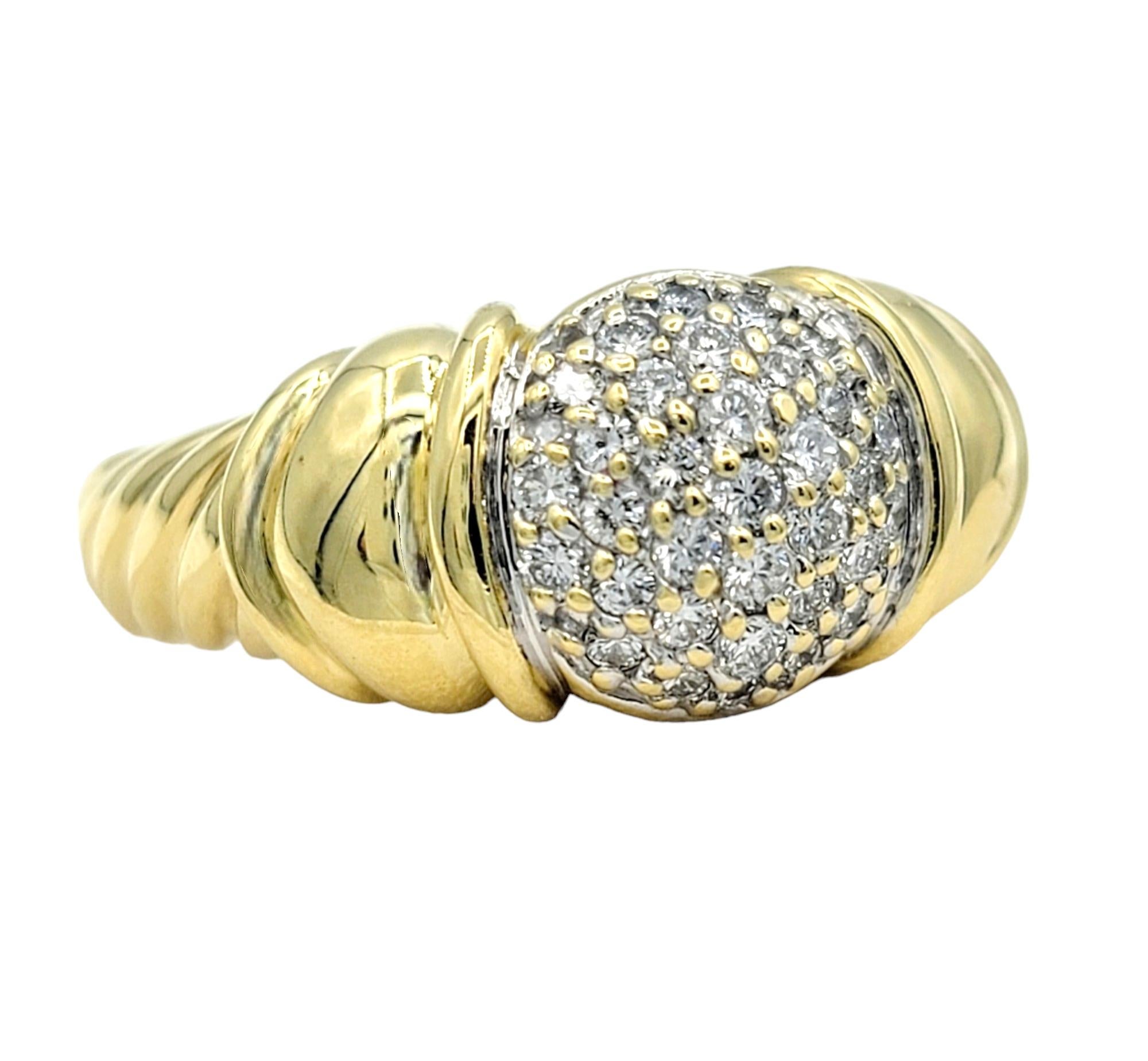 Contemporary David Yurman Capri Cable Pavé Diamond Cocktail Ring Set in 18 Karat Yellow Gold For Sale