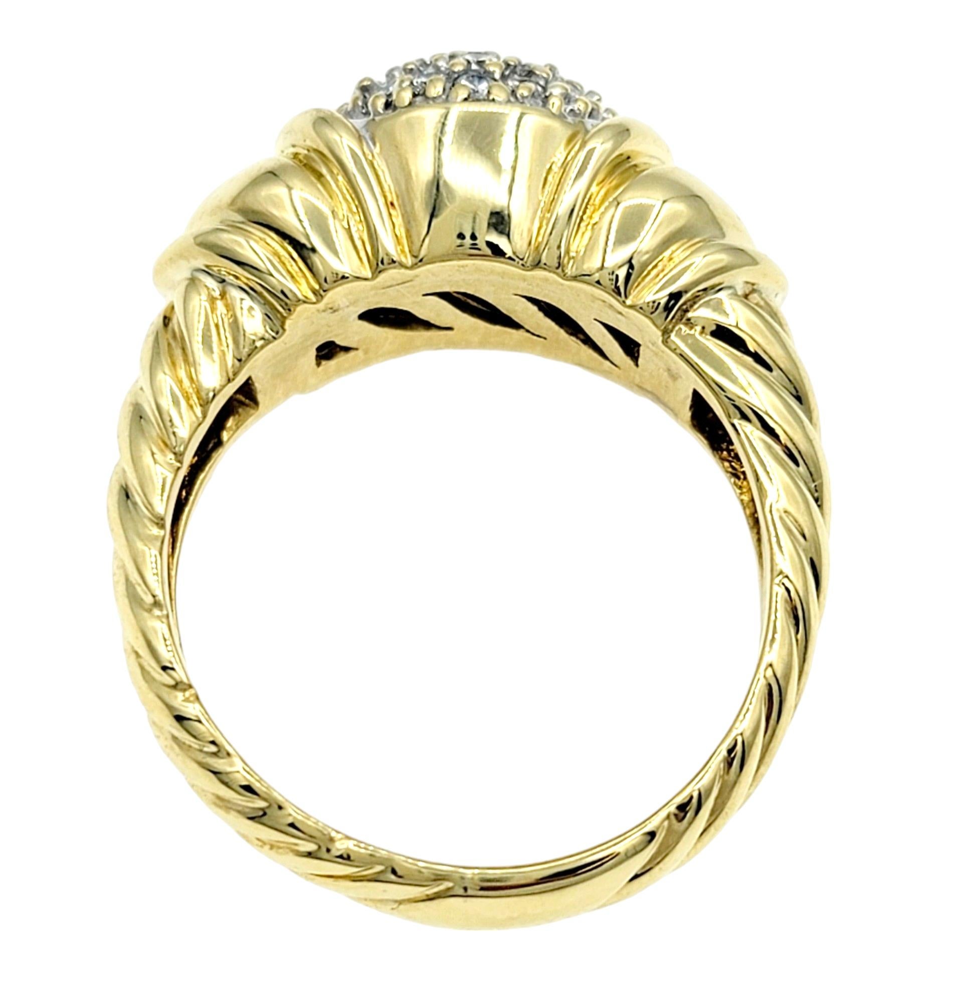 Round Cut David Yurman Capri Cable Pavé Diamond Cocktail Ring Set in 18 Karat Yellow Gold For Sale