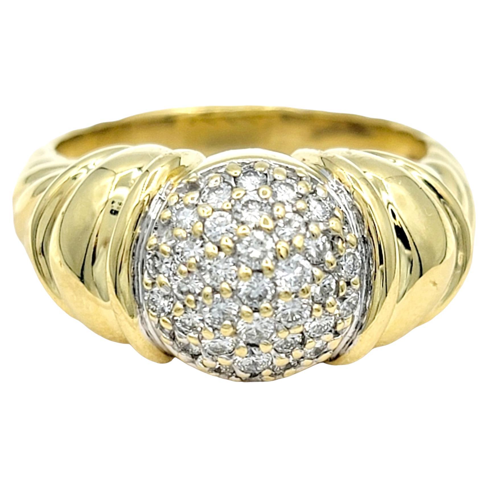 David Yurman Capri Cable Pavé Diamond Cocktail Ring Set in 18 Karat Yellow Gold For Sale