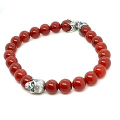 David Yurman Carnelian Beads Skull Spiritual Bracelet Silver 8 mm Estate