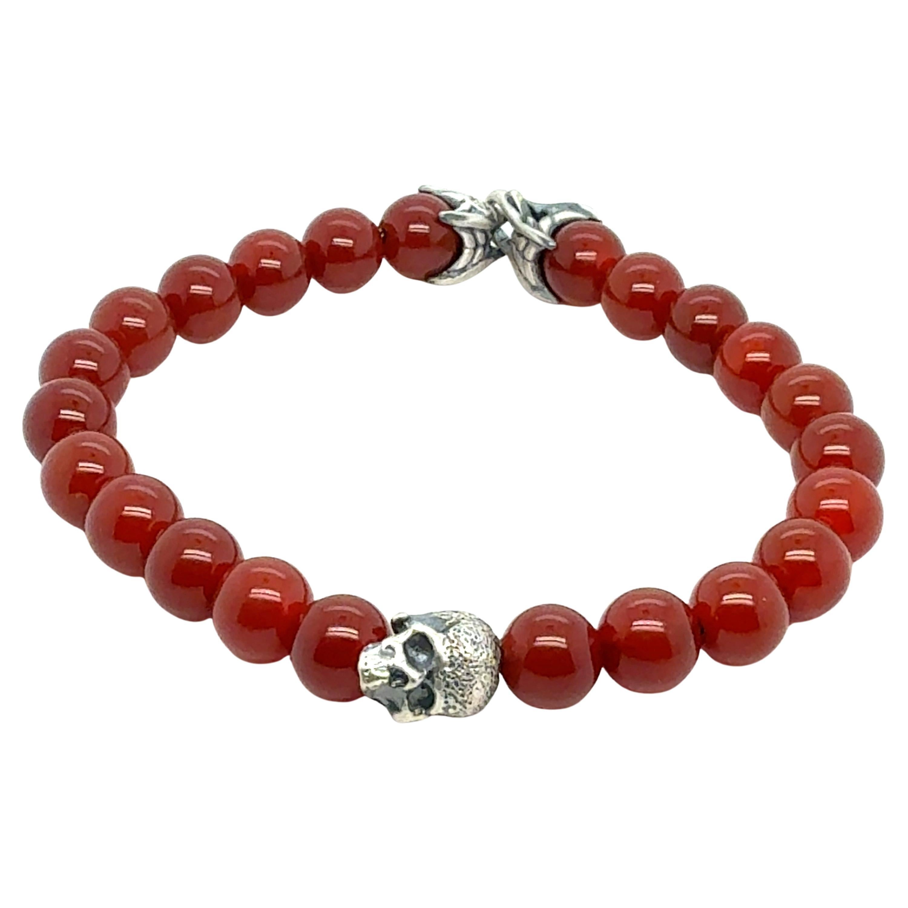 David Yurman Carnelian Beads Skull Spiritual Bracelet Silver 8 mm Estate For Sale
