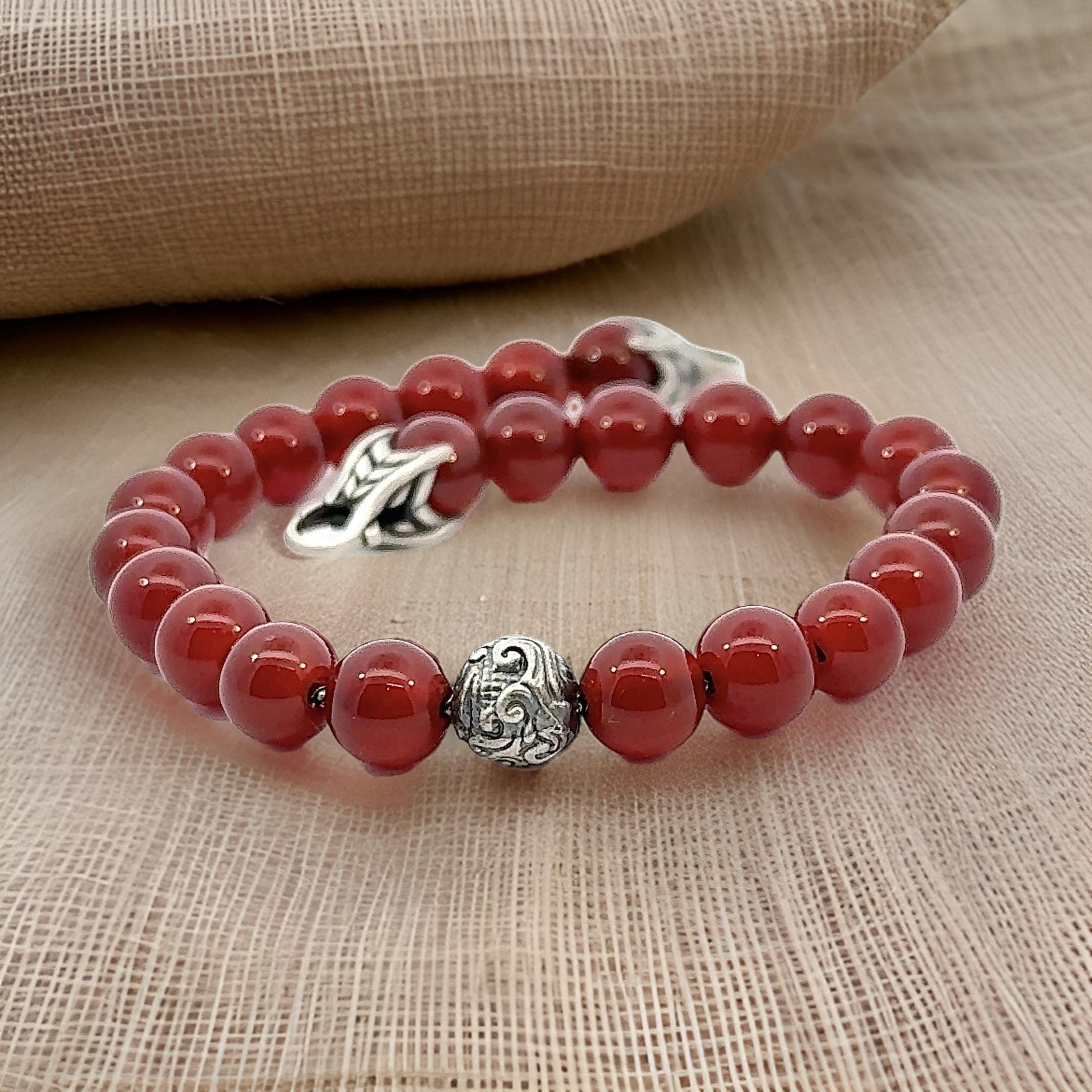 David Yurman Carnelian Carved Prayer Beads Bracelet 8.5