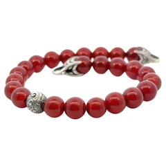 David Yurman Carnelian Carved Prayer Beads Bracelet 8.5" Silver Estate
