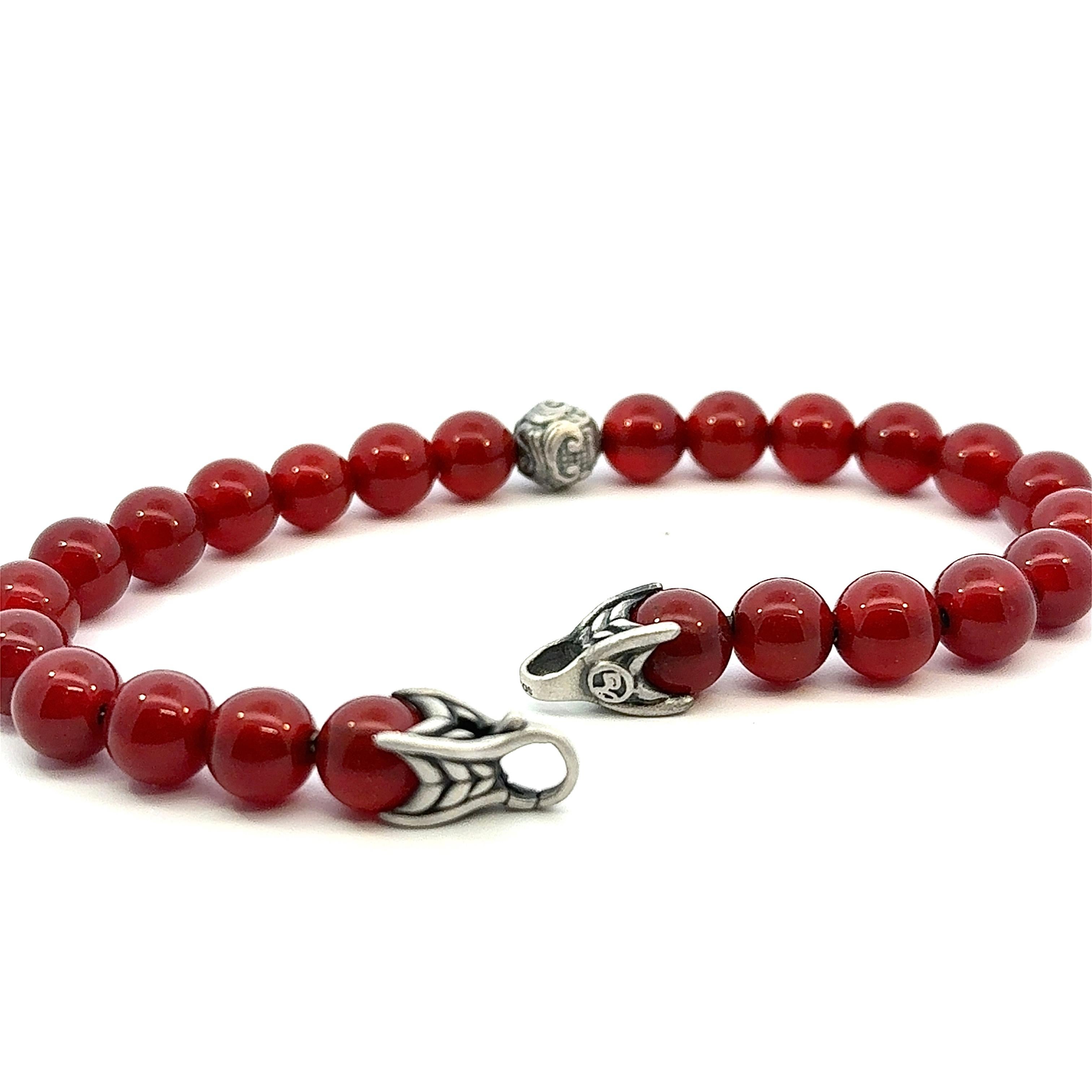 David Yurman Carnelian Carved Prayer Beads Bracelet 8.5
