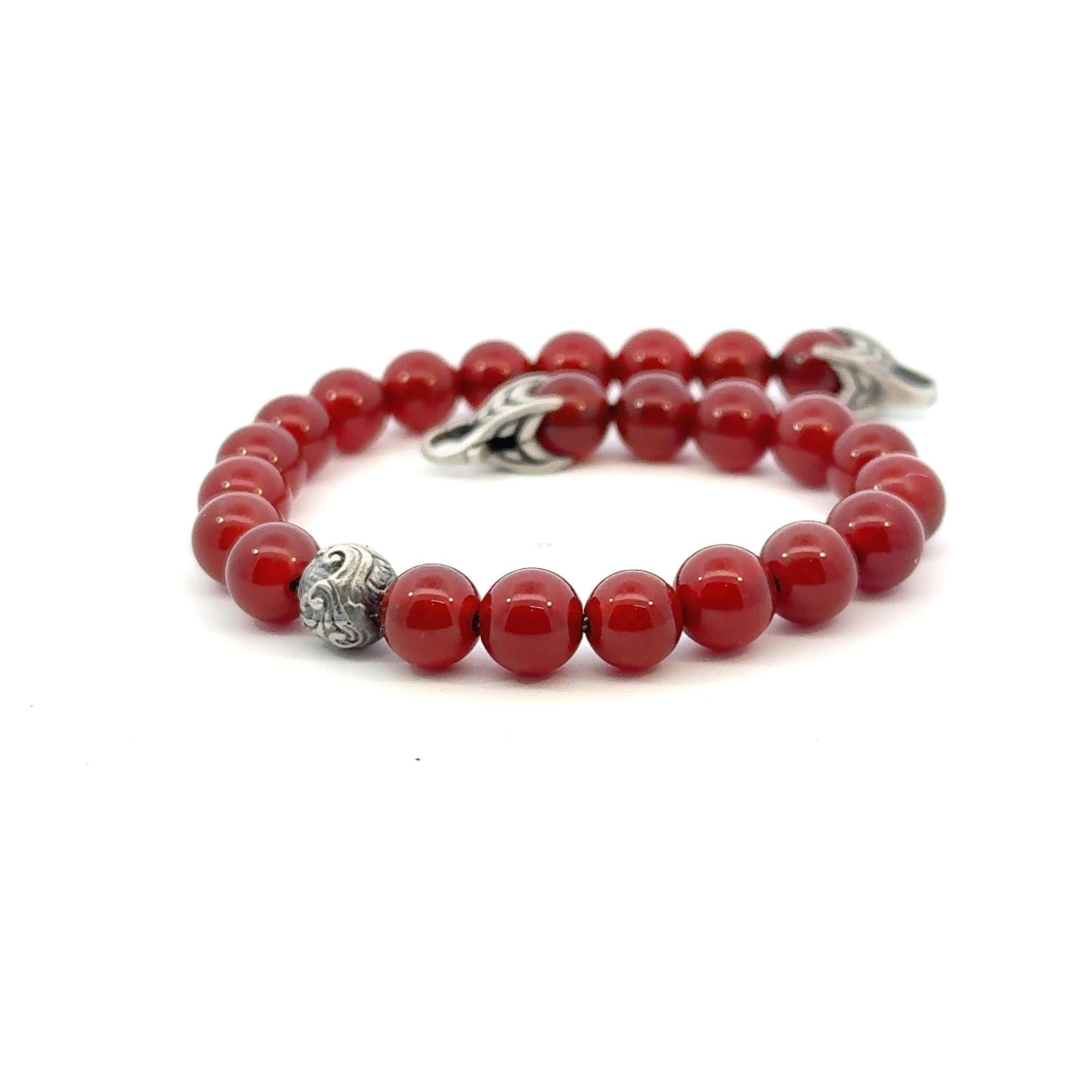Authentic David Yurman Carnelian Carved Prayer Beads Bracelet 8.5