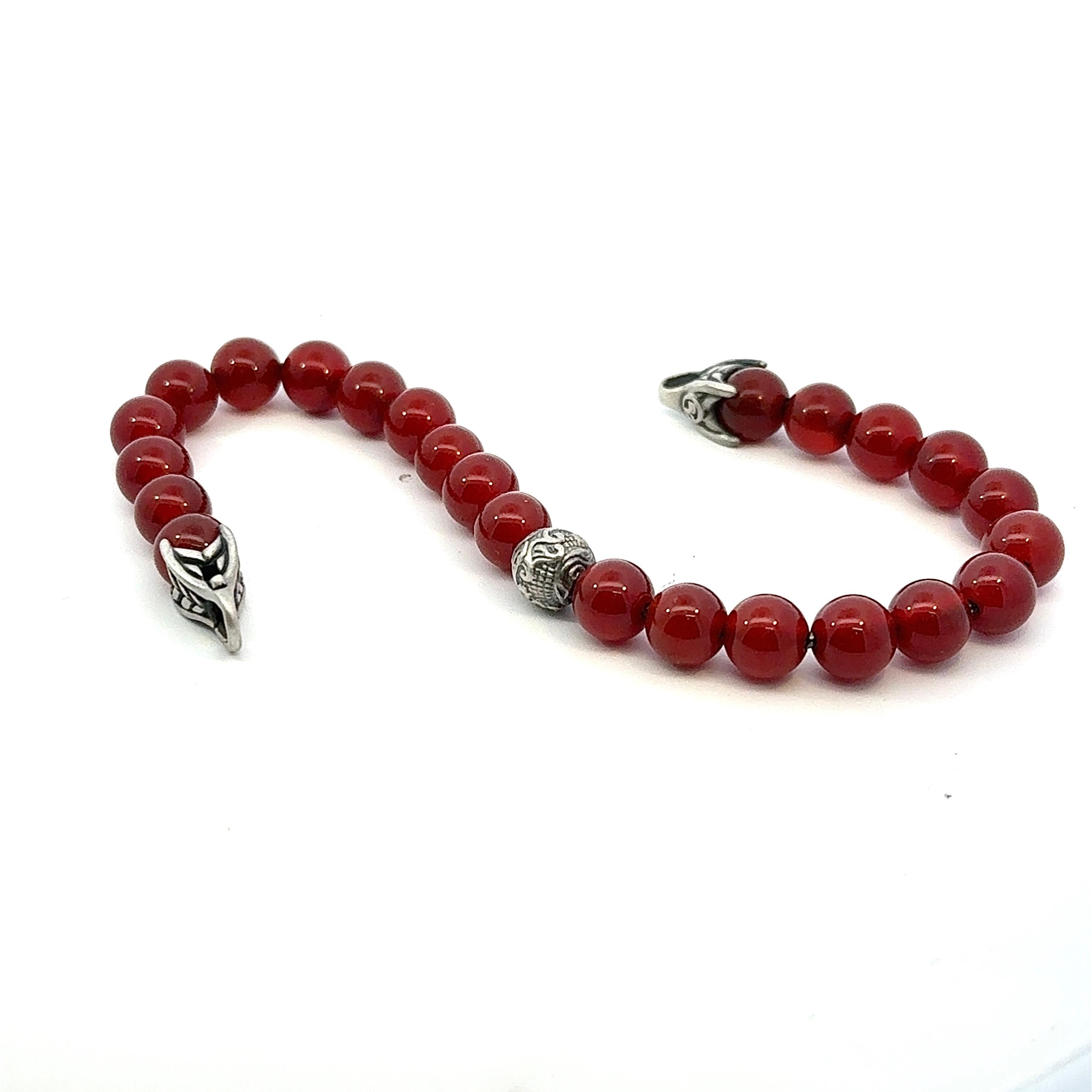 Ball Cut David Yurman Carnelian Carved Prayer Beads Bracelet 8.5