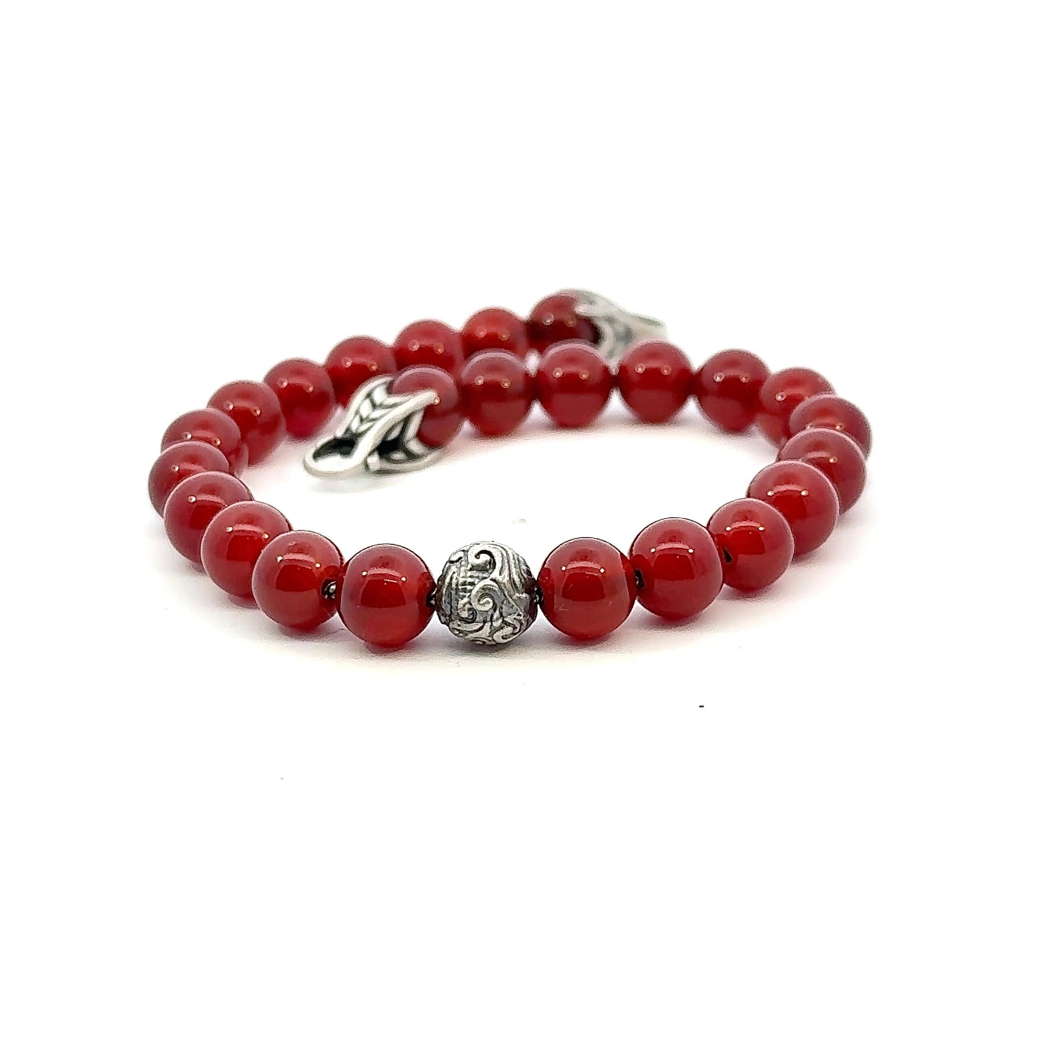 David Yurman Carnelian Carved Prayer Beads Bracelet 8.5