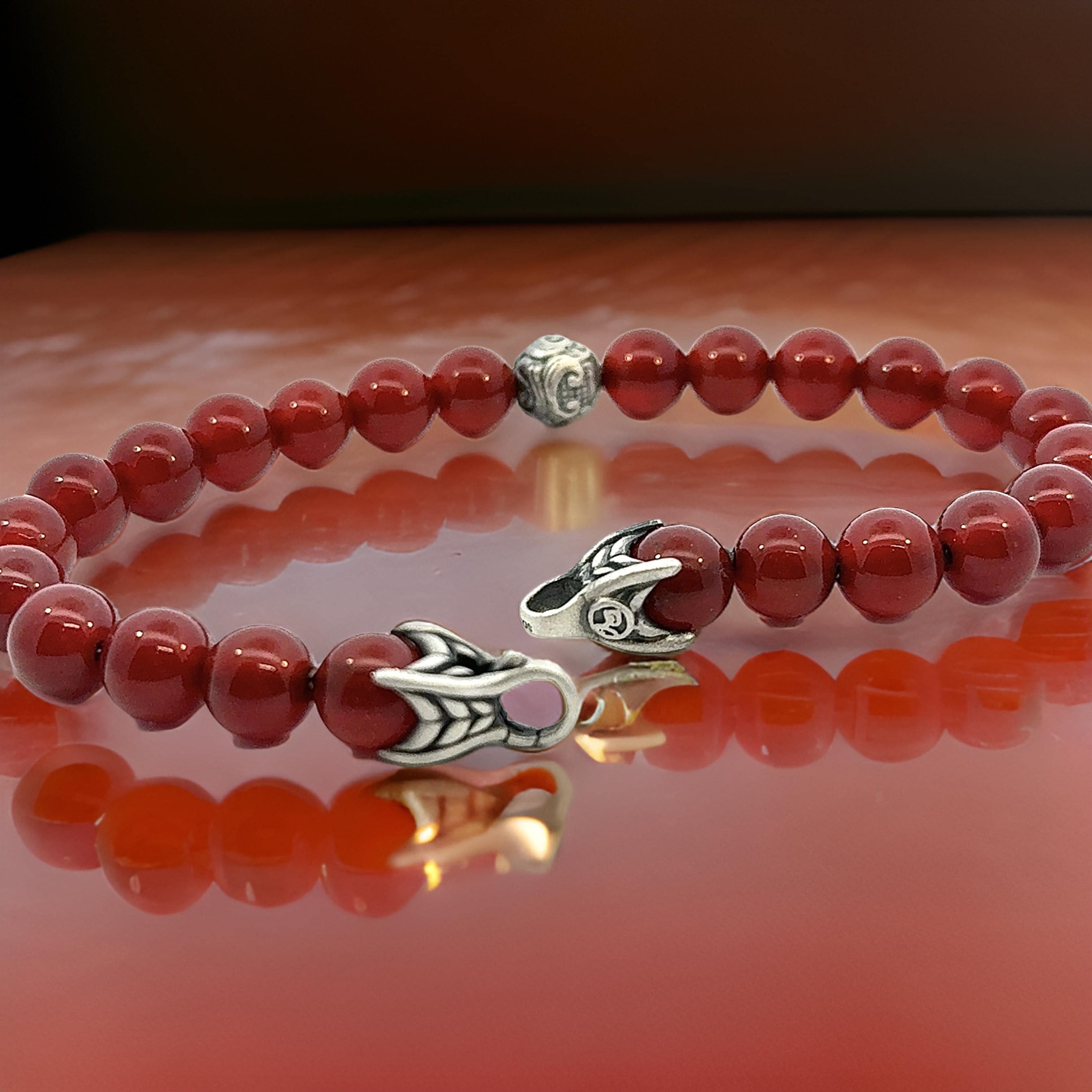 David Yurman Carnelian Carved Prayer Beads Bracelet 8.5