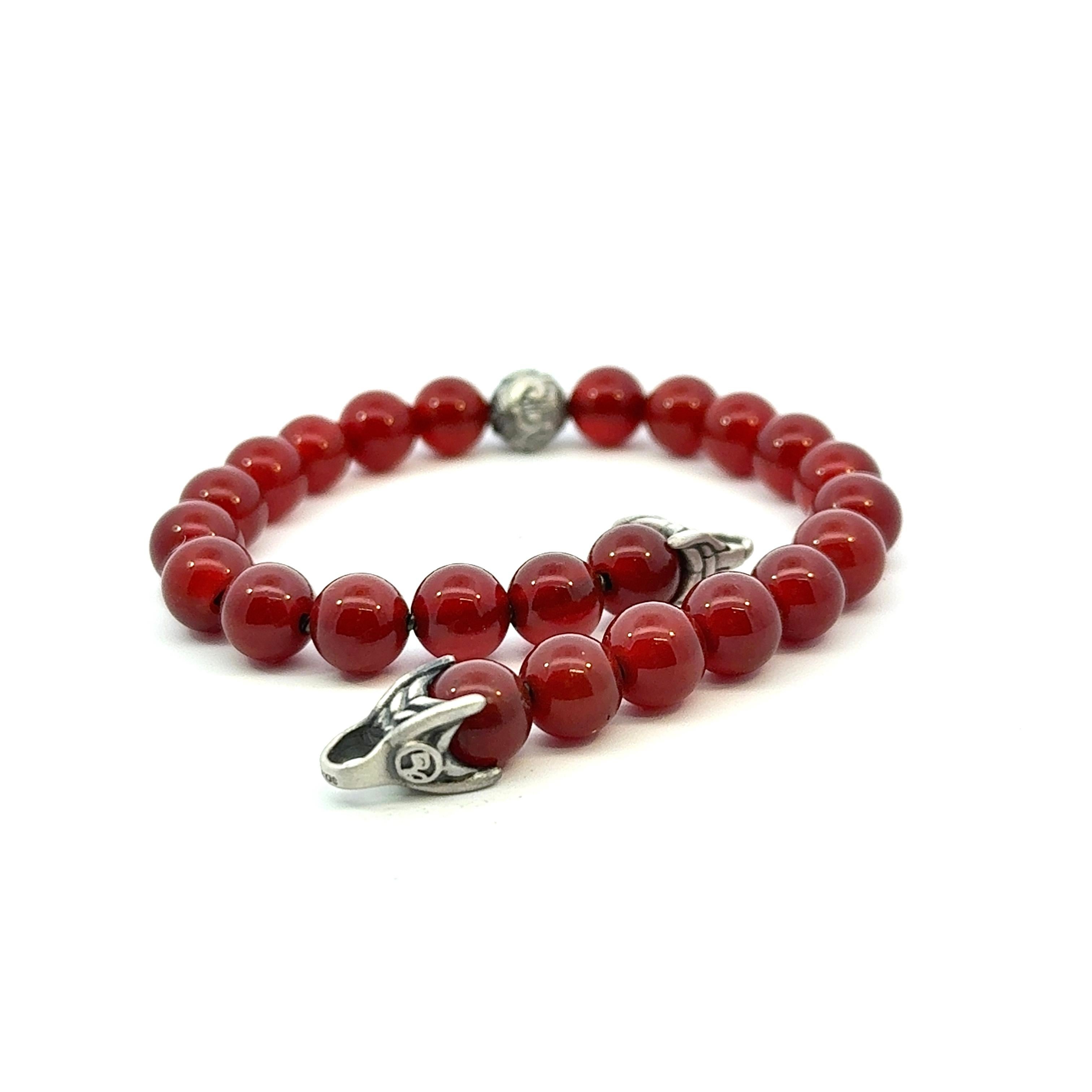David Yurman Carnelian Carved Prayer Beads Bracelet 8.5