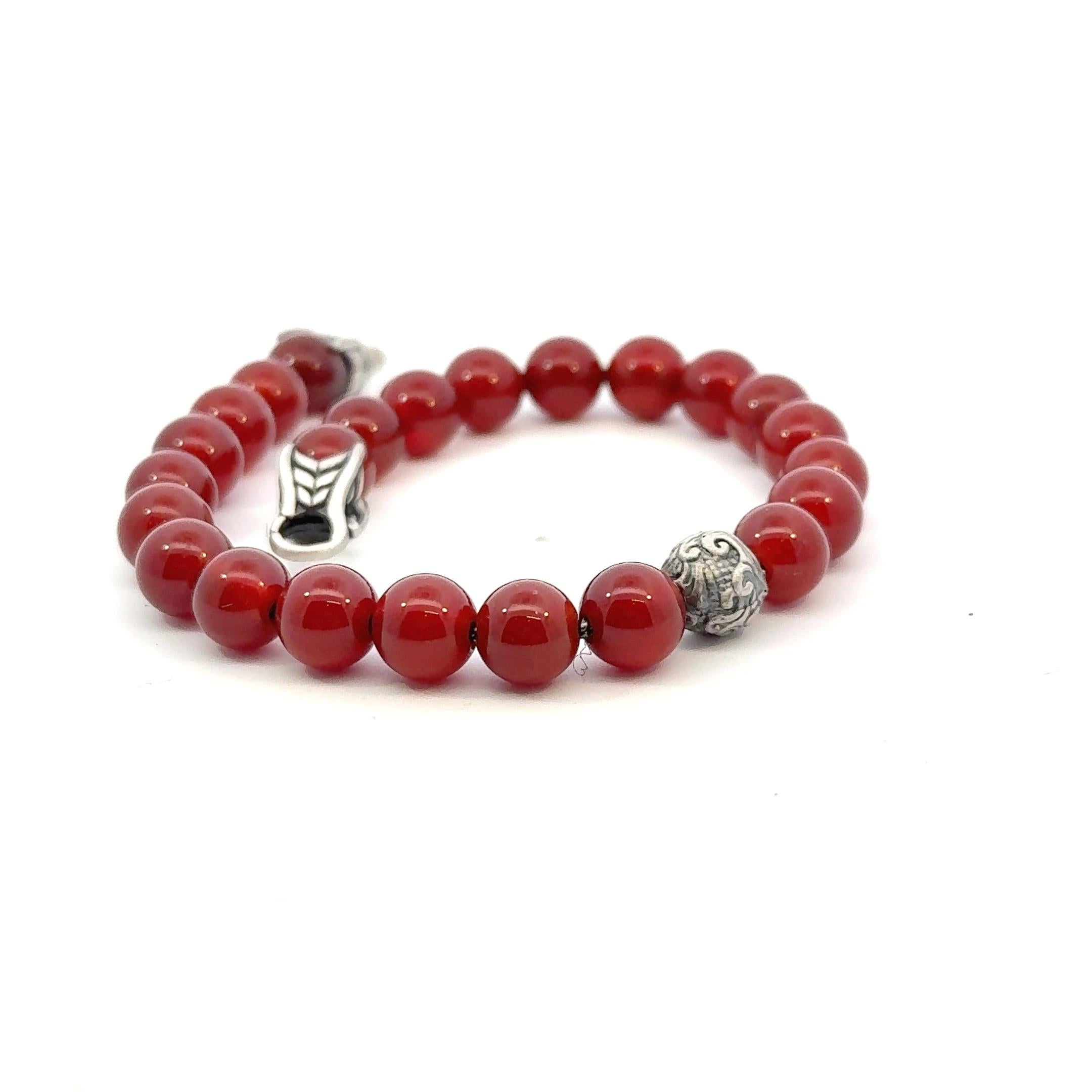 David Yurman Carnelian Carved Prayer Beads Bracelet 8.5