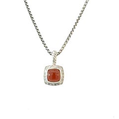 David Yurman Carnelian Diamonds Chain Necklace 16" 7 mm Silver Estate