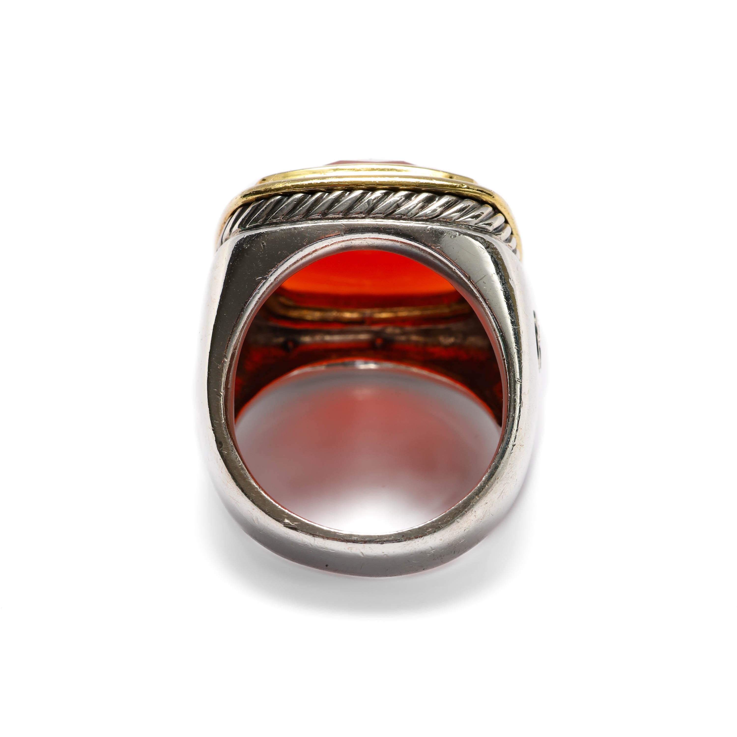 David Yurman Carnelian-Ring aus Sterling, 18 Karat, Vintage  (Carréeschliff) im Angebot