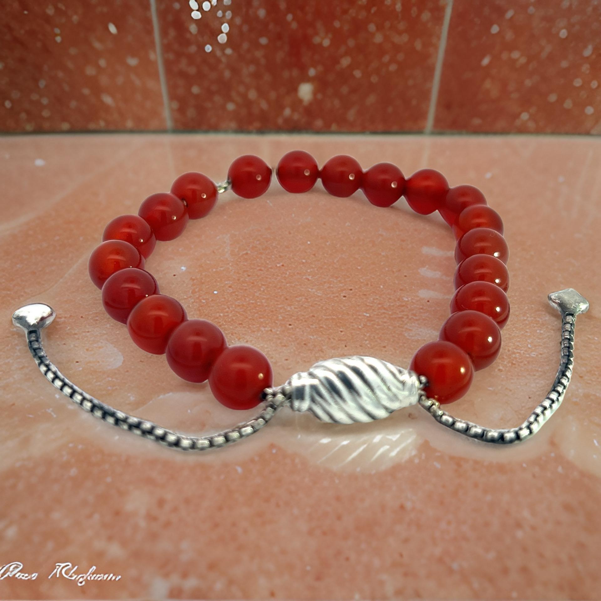 Authentic David Yurman Estate Carnelian Spiritual Beads Bracelet Adjustable 6.6 - 8.5