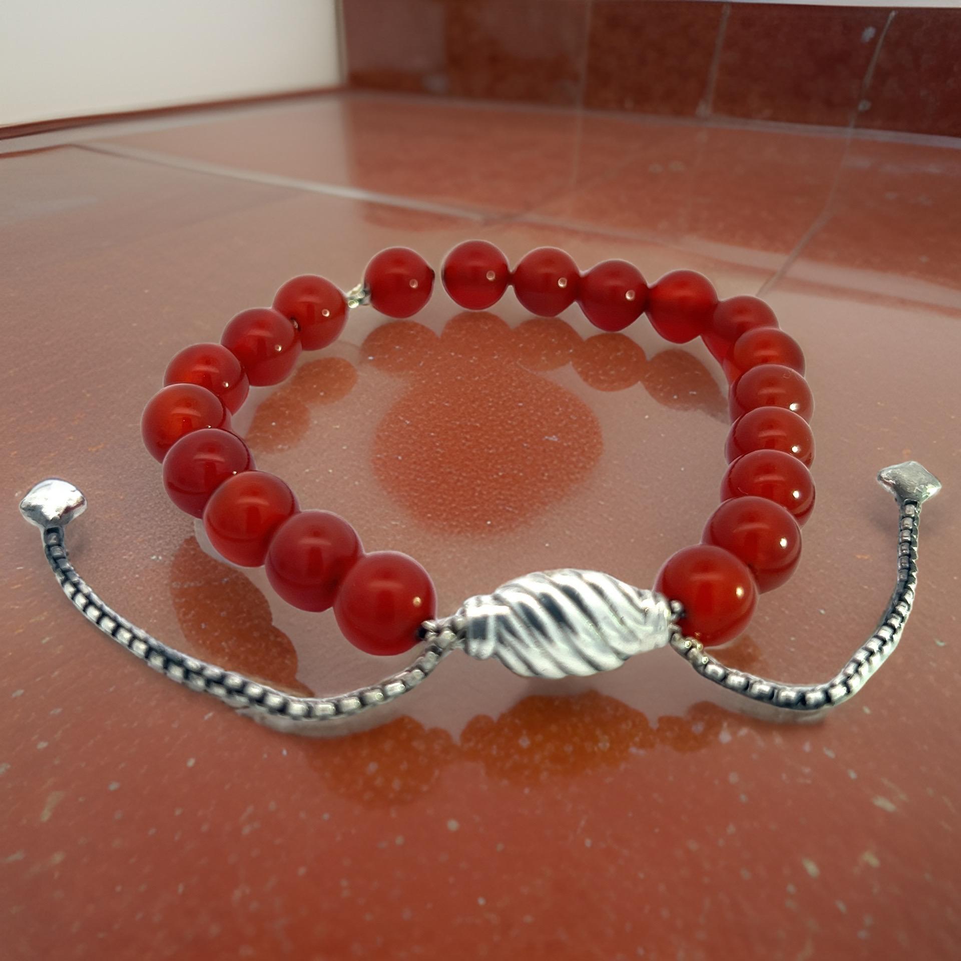 Round Cut David Yurman Carnelian Spiritual Beads Bracelet 6.6 - 8.5