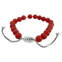 David Yurman Bracciale di perle spirituali di corniola da 6,6 a 8,5 pollici A. Silver 8 mm Estate