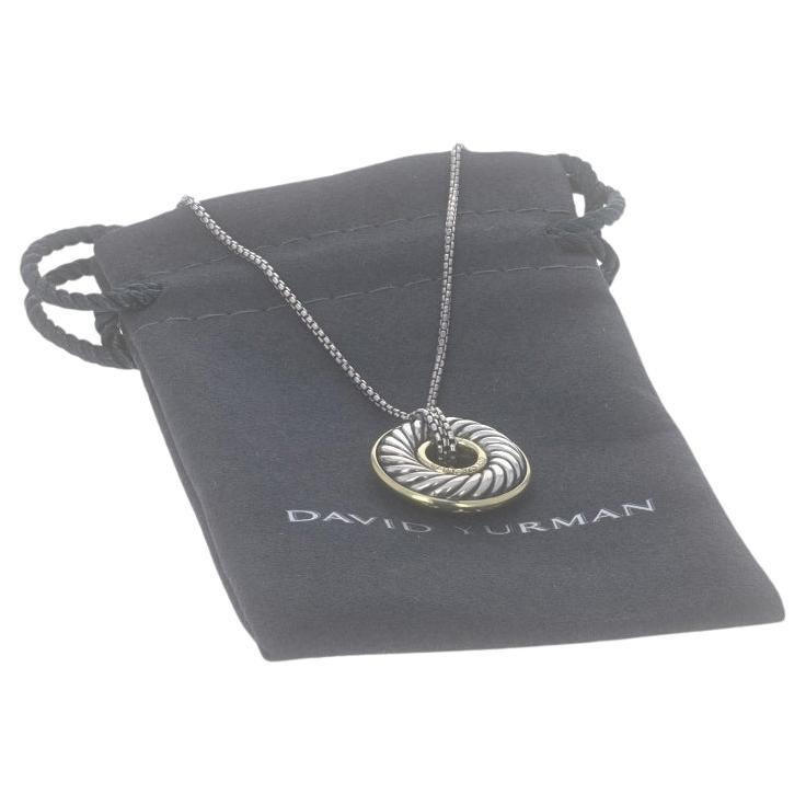 David Yurman Carved Cable Disc Charm Necklace 17 3/4" - Sterling 925 Yellow 18k