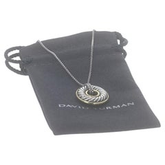 David Yurman Carved Cable Disc Charm Necklace 17 3/4" - Sterling 925 Yellow 18k