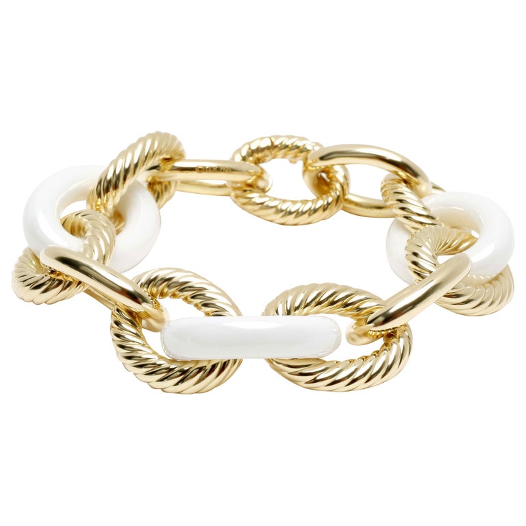 David Yurman Ceramic Extra Large Oval Link Chain Bracelet in 18K Yellow