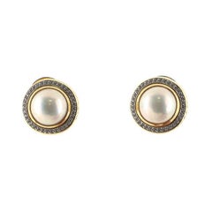 David Yurman Cerise Clip-On Earrings 18K Yellow Gold with Pearl and Diamonds