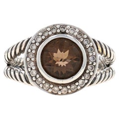 David Yurman, bague « Cerise Smoky Quartz & Diamond » en argent sterling 925 Rnd.20ctw Halo Taille 6