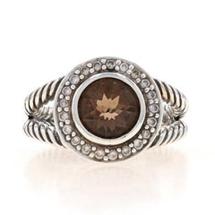 David Yurman Anello con quarzo fumé e diamanti Sterling 925 Rnd.20ctw Halo Sz 6